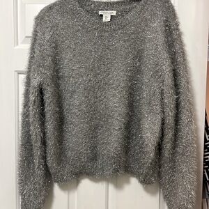 Rachel Zoe Sweater. Gray silver sparkly! Worn once! size large Fuzzy and Soft!